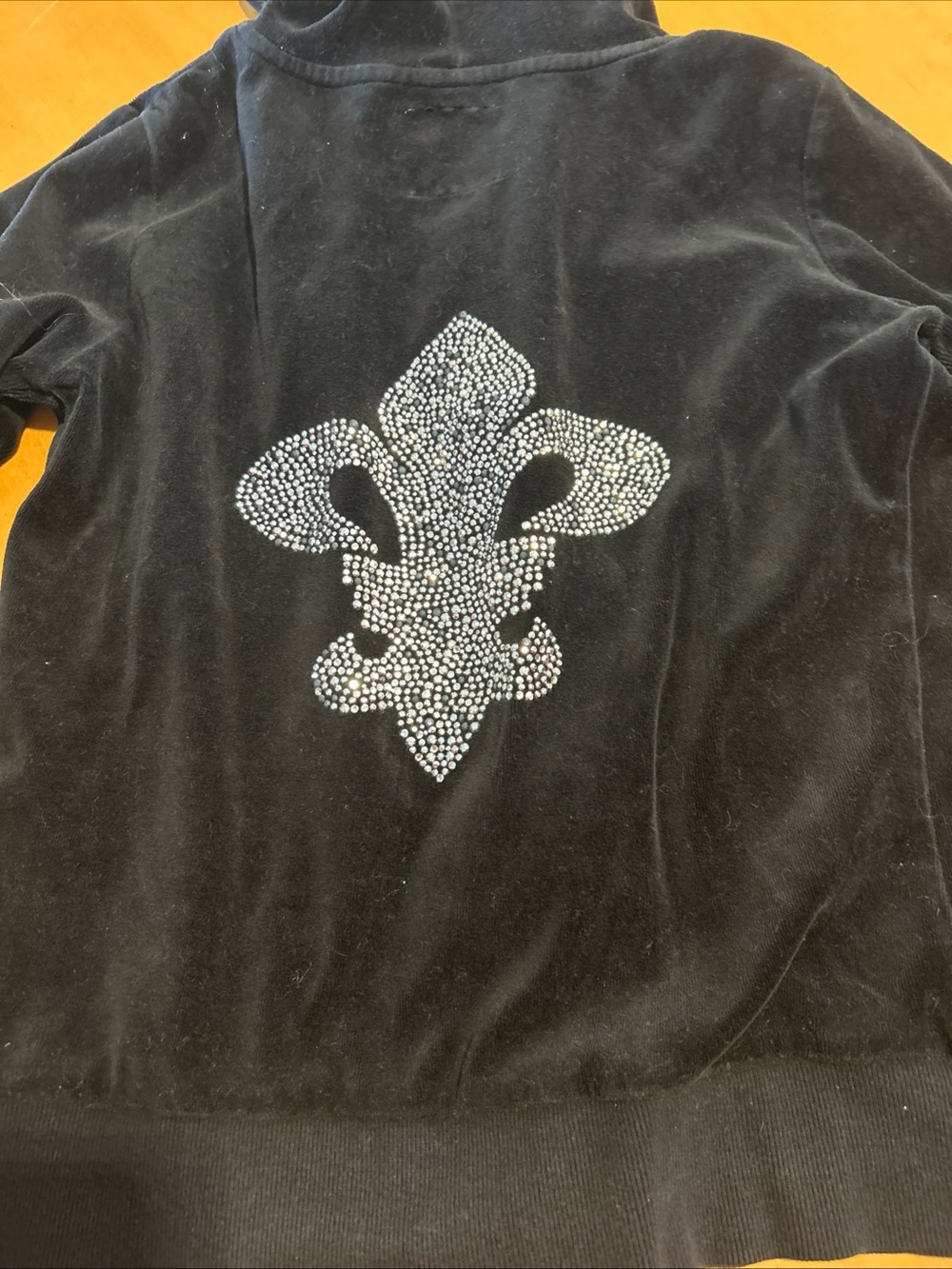 Jenni by Jennifer Moore Black Velour Jacket with Rhinestone Fleur-de-Lis
